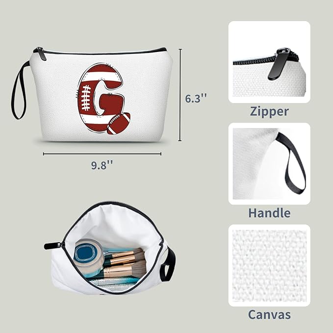 ARIOSEY Football Initial Birthday Graduation Gifts Cosmetic Travel Toiletry Bags Football Accessories Party Favors for Women Girls Daughter Niece Team Coach Friends -G