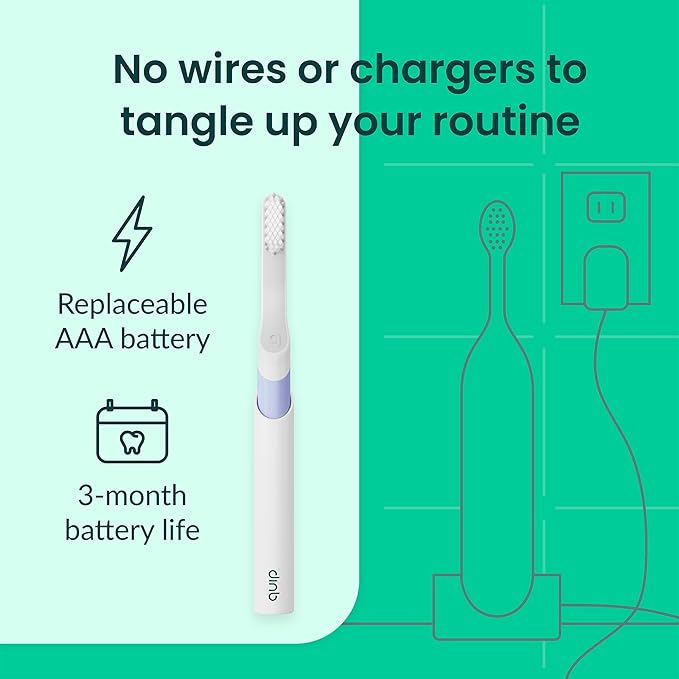 Quip Sonic Electric Toothbrush for Adults - Time Travel & Soft Bristles with Travel Case & Replacement Brush Head - 3 Month Battery Life, Plastic Handle - Lavender