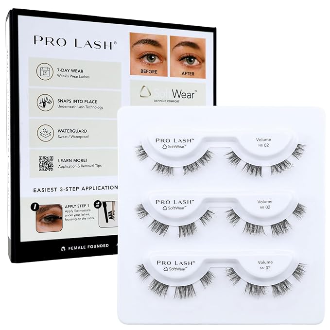 Pro Lash SoftWear Professionally Styled Lash Clusters - Seamless, Lightweight Lashes - 7-Day Cluster Eyelash Extensions - Waterproof Lashes Clusters - 3 Sets - Volume No. 02 Black