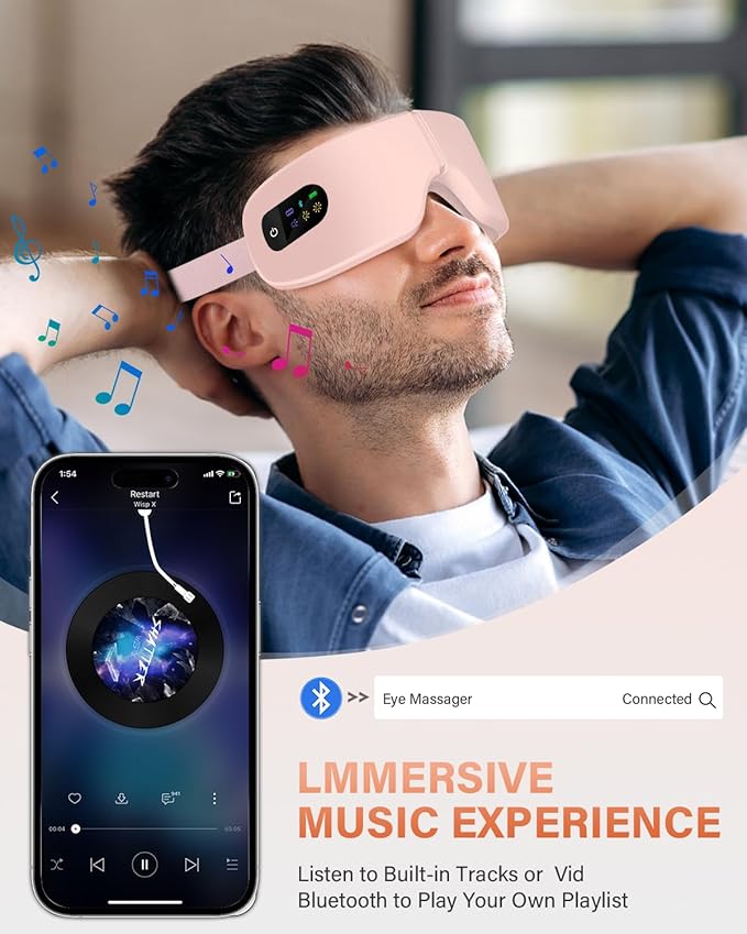 ZZR SEVEN Eye Massager with Heat, 7 Massage Modes, Eye Mask, Birthday Gifts for Women, Men, Friend, Mom and Dad, Sleep Mask for Relax, Migraine Relief, Reduce Strain, Improve Sleep, Pink