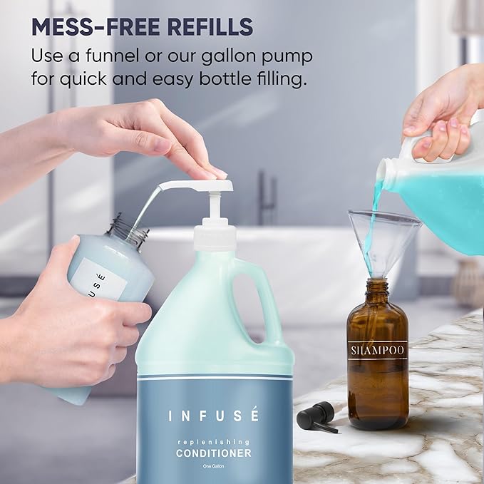 Terra Pure H2O Tropical Infuse Gallon & Dispenser Set | Shampoo, Conditioner, Body Wash Gallons | Refillable 10.14oz Pump Bottles