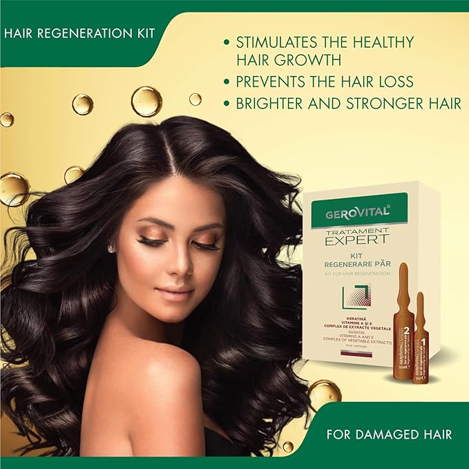 GEROVITAL Kit Hair Growth Serum, Hair Regeneration, Hydrates and Prevents Hair Loss, 20 ampoules: 10×10 ml and 10×5 ml