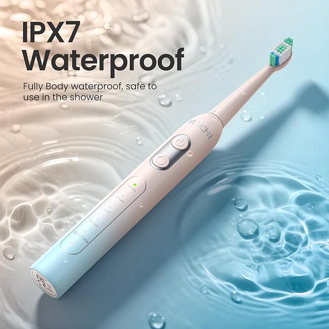 YUNCHI Electric Toothbrush Birthday/Valentine Plastic 8 Heads 24-Mo Deep Cleans Gentle Gums Removes Stains 3Hr USB-C 90d 2-Min Timer/30s IPX7 - Yellow Blue