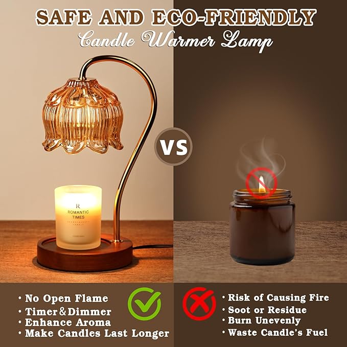 Flower Candle Warmer Lamp with Timer, Dimmable Candle Lamp Warmer, Valentines Birthday Gift for Women Her Mom, House Warming for New Home Decor, Lotus Wax Warmer for Jar Candles