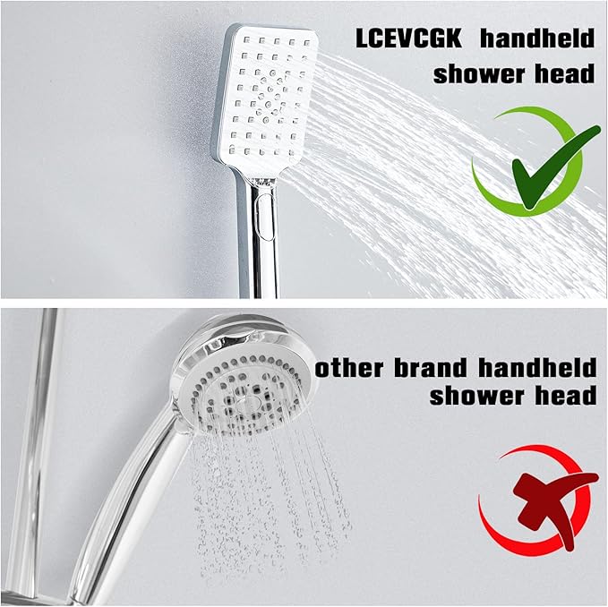 LCEVCGK Shower System, Shower Faucet Set Complete Square Rain Shower Combo Set with 8 inch Rainfall Shower Head System Bathroom Wall Mounted 3-Setting Handheld Shower,Chrome