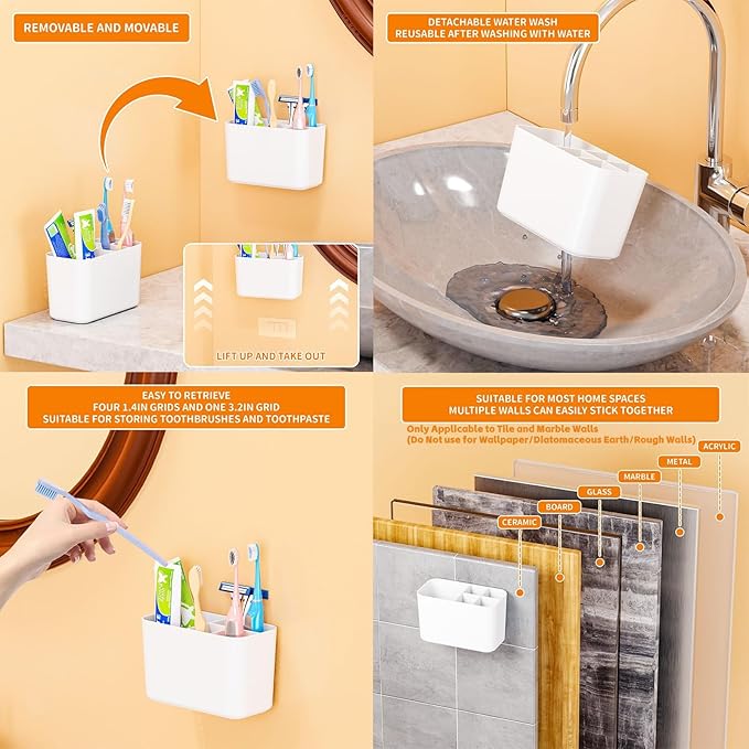 Electric Toothbrush Holder for Bathroom Countertop and Wall Mounted with Adhesive,5 Slots Family Size Clear Tooth Brush and Paste Holder & Stand,Cute Kids Tooth Rush Holders and Toothpaste Organizer
