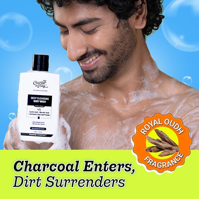 Chemist at Play Deep Cleansing Body Wash| Activated Charcoal Removes Dirt | Lactic Acid for Skin Texture| Glycolic Acid for Exfoliation| 7.9 Fl oz