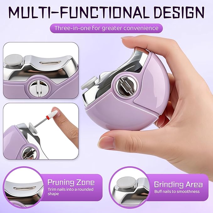 2026 Upgraded Electric Nail Clipper, 3 in 1 Electric Polishing Automatic Nail Clippers, Multi-Functional Electric Nail Trimmer with 2 Adjustable Speeds, Nail Trimmer for Seniors, Adults (Beige)
