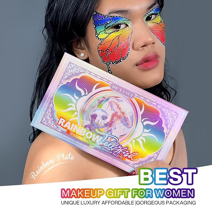 DE'LANCI Colorful EyeshadowPalette, 28 Neon Rainbow Eye Shadow Multi-Colored Metallic Shimmer Matte Makeup Bright Vivid Eye Makeup for Girls & Highly Pigmented Eyeshadow Cosmetics Daily Festival Looks