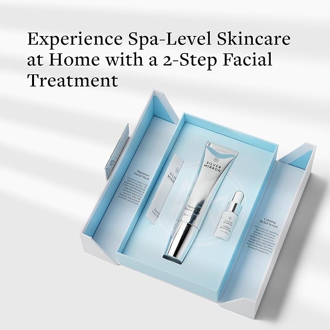 Silver Mirror Signature Facial Mask (1.7 fl oz) & Serum (0.33 fl oz), Skin Care Set, 2-Step Face Tightening and Lifting Skincare, Anti Wrinkle, with Hyaluronic Acid, for Instant Face Lift