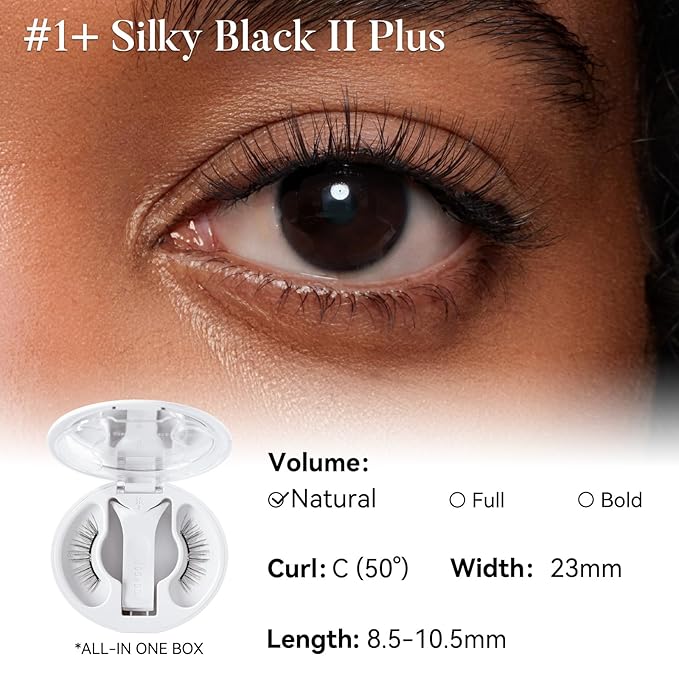 WOSADO Soft Magnetic Eyelashes [No.01 Silky Black II Plus] 23mm with Applicator Kit, Reusable Glue-free Wispy Magnetic Lashes, Cruelty-free False Lashes, Waterproof, Lightweight, Suit for Heavy Makeup