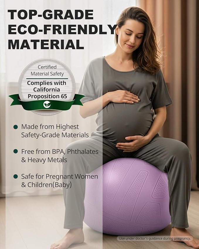 Trideer Pregnancy Birthing Ball - 1.7mm Extra Thick Yoga Ball for Maternity, Labor, Exercise, Physio, Recovery - Guide & Baby Memory Book Included - 440LB Anti-Burst & Non-Slip Stability