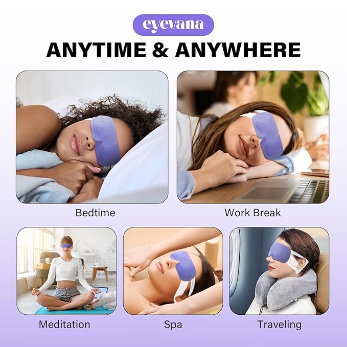 eyevana, 16 Packs Steam Eye Mask, Extra Deep Heat for Dry Eyes, Fast Relief for Irritation, Stye, Puffy Sensitive Eyes and Eye Strain, Disposable Self Heating Warm Compress (Ultra-Soft Lavender)