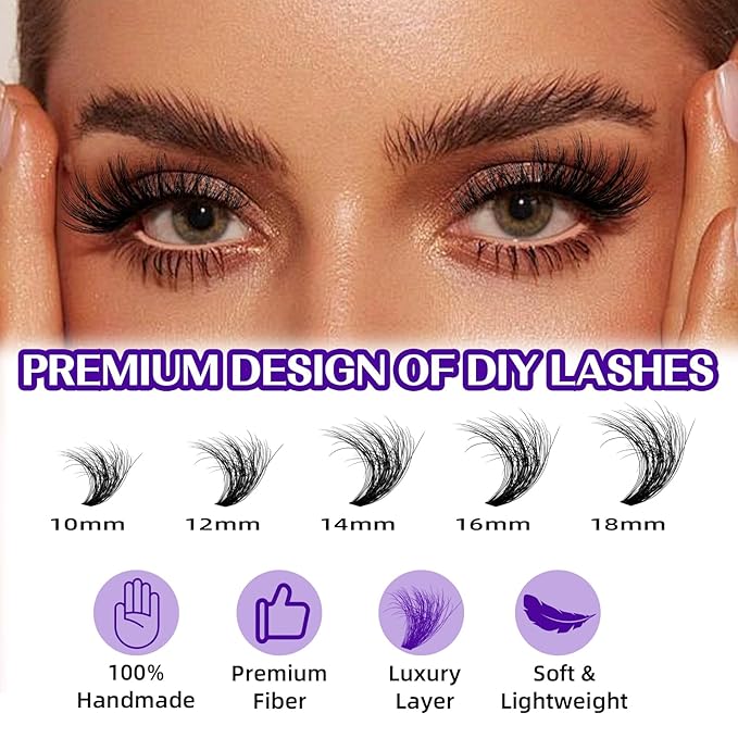 B&Qaugen Lash Clusters 3D Thick Eyelash Clusters 280pcs Cluster Eyelash Extensions 10-18mm 90D Wispy Individual Lashes Volume Lash Clusters DIY Lash Extensions at Home (90D-MIX10-18mm), Black