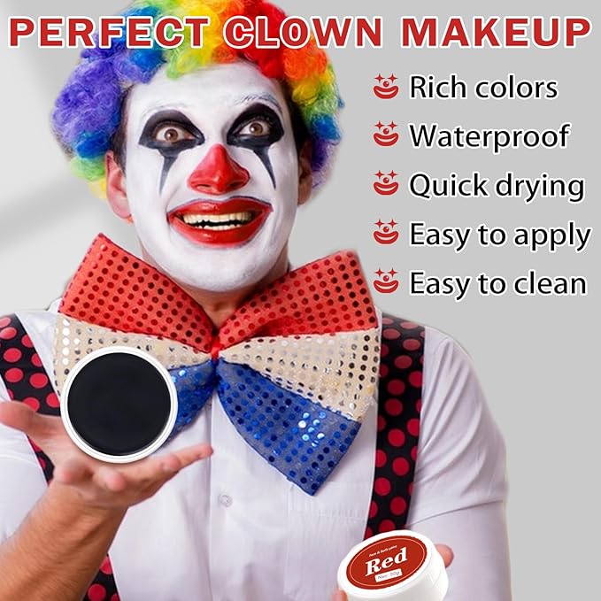 Clown Makeup Kit,Red Black and White Face Painting Kit Professional,Clown Face Paint Halloween Makeup with Brushes,Oil Based Body Paint for Adults,Joker Vampire Zombie