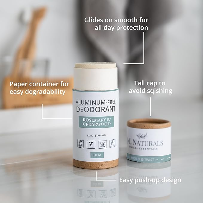 J&L Naturals Aluminum Free Deodorant for Men & Women | 100% Natural Ingredients With Coconut Oil, Shea Butter, & Essential Oils | Sustainable, Eco-Friendly (Rosemary & Cedarwood, 3.0 Oz (Pack of 4))