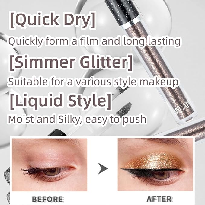 Eyeshadow liquid Glitter Long Lasting Pigments Metals Gloss Shimmer Eyeshadow Glow Eye Makeup (Medium Brown)