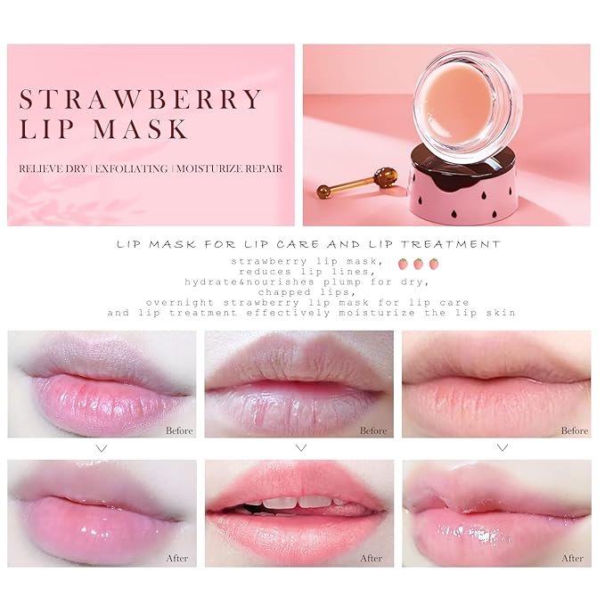 2PCs Strawberry Lip Sleeping Mask,Bee Lip