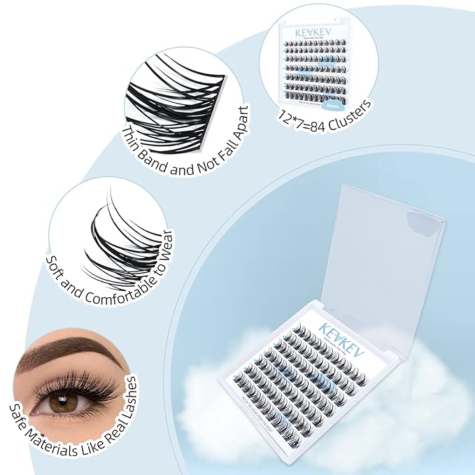 Lash Clusters 84 Pcs Cluster Lashes Eyelash Clusters DIY Cluster Eyelash Extensions Individual Lashes Thin Band & Soft(Cloudy,D-10mm)