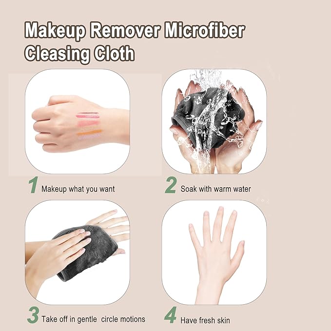 KODAMO Makeup Remover Cloth, 6 inch x 6 inch Reusable Makeup Remover Towels with Laundry Bag, Microfiber Makeup Removal Face Wash Cloths with Just Water, 12 Pack, Grey