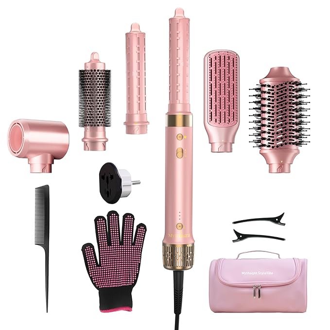 Dual Voltage StyleVibe 6-in-1 Air Styler, Hair Dryer & Blow Dryer Brush with Travel Case - Auto Wrap Curls (L/R), Fast Drying, Thermal Brush for Blowouts & Frizz-Free Volume, No Heat Damage
