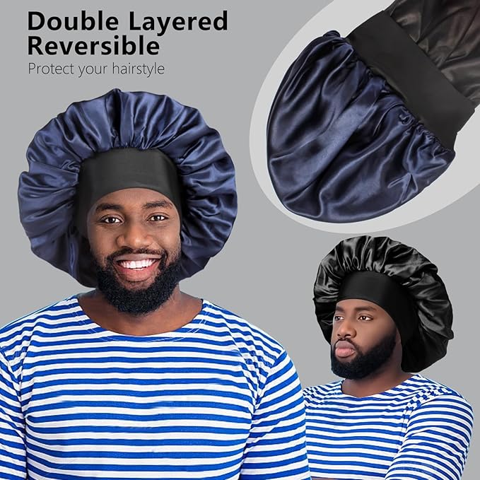 2pcs Bonnets for Men, Double Layer Hair Bonnet Satin Bonnet for Women Curly Hair Braids