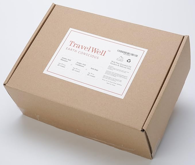 Travel Well Mini Shampoo & Conditioner Set - Amino Acid Travel Shampoo & Conditioner - Paraben-Free Mini Soap Bars Guest Bathroom Toiletries - 25 Bottles (1.01 Fl Oz) & 25 Bars (28 g)