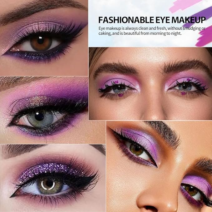 9-Color Purple Eyeshadow Palette–High Pigment Matte Shimmer Glitter Eyeshadow Palette in Magenta, Lavender, Lilac, Violet & Taupe,Long-Lasting Waterproof, Blendable for Creative & Everyday Looks