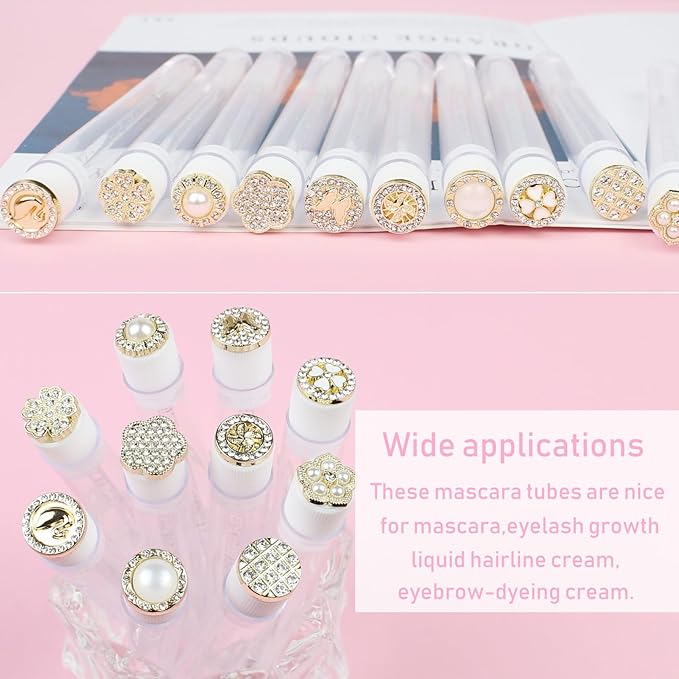 20pcs Mascara Wands Tube Reusable Lash Brush Golden Metal Tube Eyelash Brush Tubes Spoolies Lash Extension Brushes Applicators Makeup Tools (Golden Metal-MIX)