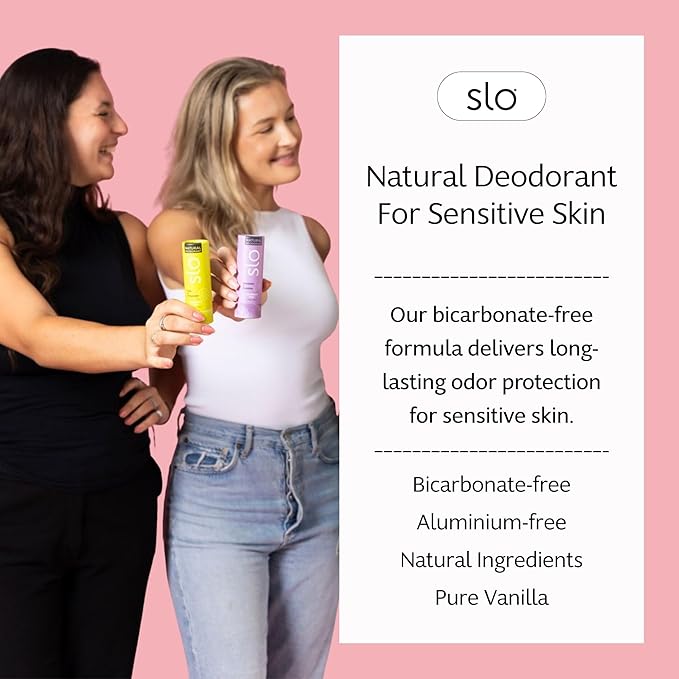 Slo | Sensitive Skin Natural Deodorant - All Natural Ingredients, Vegan & Cruelty Free, Paper Packaging | Bicarb Free + Vanilla, (1.94oz/55g)