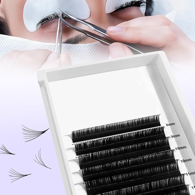 Classic lashes Fans Extensions D Curl Matte Black Automatic Blooming Lash Extension 0.03mm Volume Velvet Easy Fan Professional False EyeLash Extensions for Lash Artists 8-15mm Mixed
