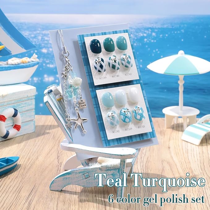 Double Rhythm 6 Pcs 15 ML Gel Polish Set Same Color Same Bottle Soak Off Gel Polish Kit Nail Art Manicure Salon DIY at Home for Women (White Light Green Teal Blue Turquoise-T6-78)