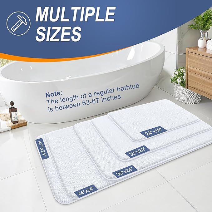 OLANLY Thick Memory Foam Bath Mat Rug 47x17, Extra Soft Absorbent Bathroom Rug, Quick Dry Bath Mats, Non-Slip, Machine Washable Carpet for Bathroom, Tub and Shower, Home Decor Accessories, White