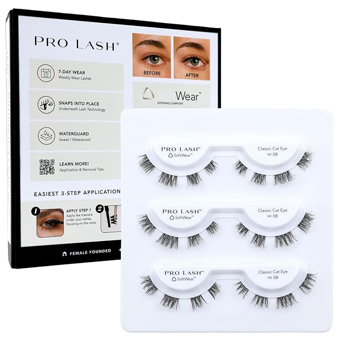 Pro Lash SoftWear Professionally Styled Lash Clusters - Seamless, Lightweight Lashes - 7-Day Cluster Eyelash Extensions - Waterproof Lashes Clusters - 3 Sets - Classic Cat Eye No. 08 Black