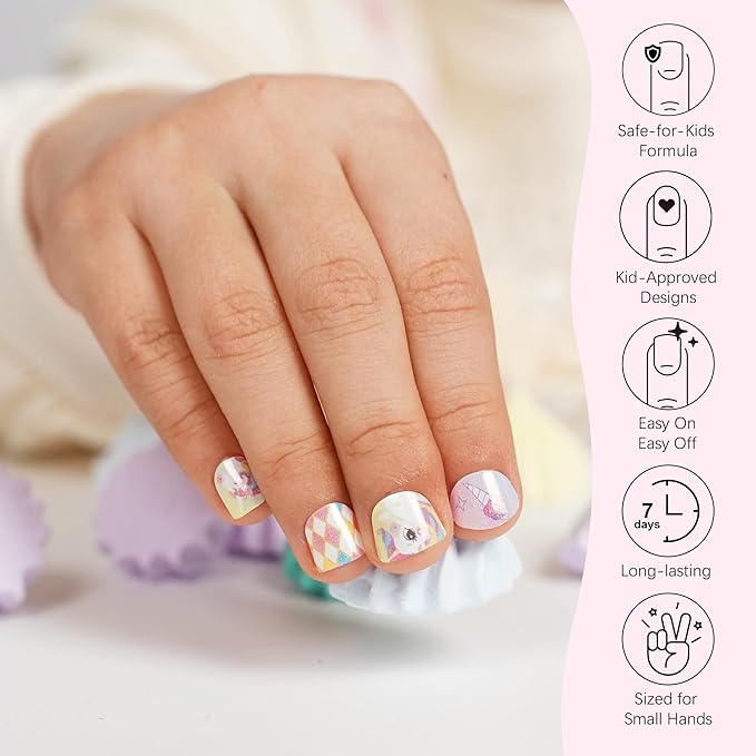 DANNI & TONI Kids Gel Nail Strips Unicorn Rainbow Moon and Stars Salon-Quality Peel & Stick Manicure for Children (Age 6+)– Safe, Long-Lasting, Easy to Apply | Unicorn Dash