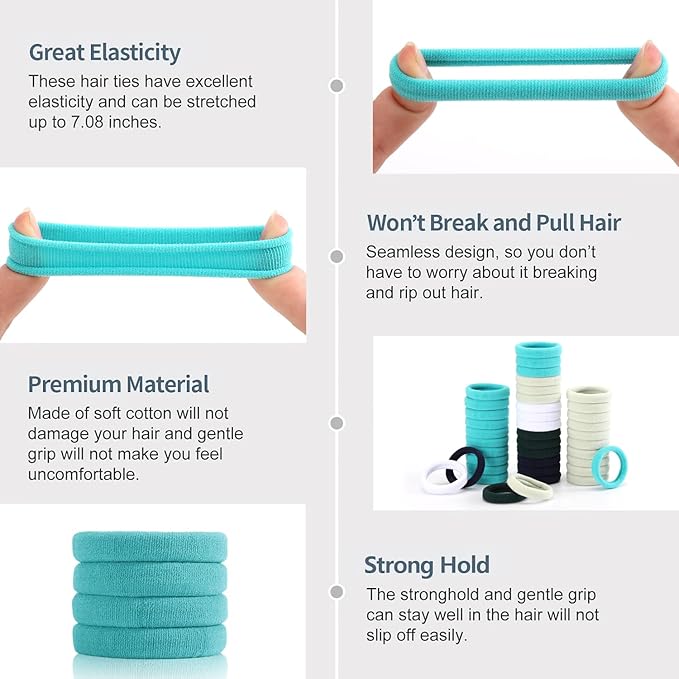 Bessrung 100 PCS Seamless Nylon Hair Ties, No Damage Elastics Hair Ties for Women Girls, Soft Stretchy Ponytail Holders for Thin Thick Hair, Snag-Free Hair Bands Valentine's Day Gift(Gradient Blue)
