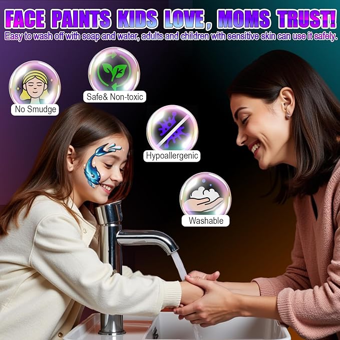 Face Painting Kit for Kids, Non-Toxic and Hypoallergenic Face Paint Makeup Kit| with Stencils, Book, Easy to Use and Safe for Kids, Fun for Halloween, Birthday Party, School Event
