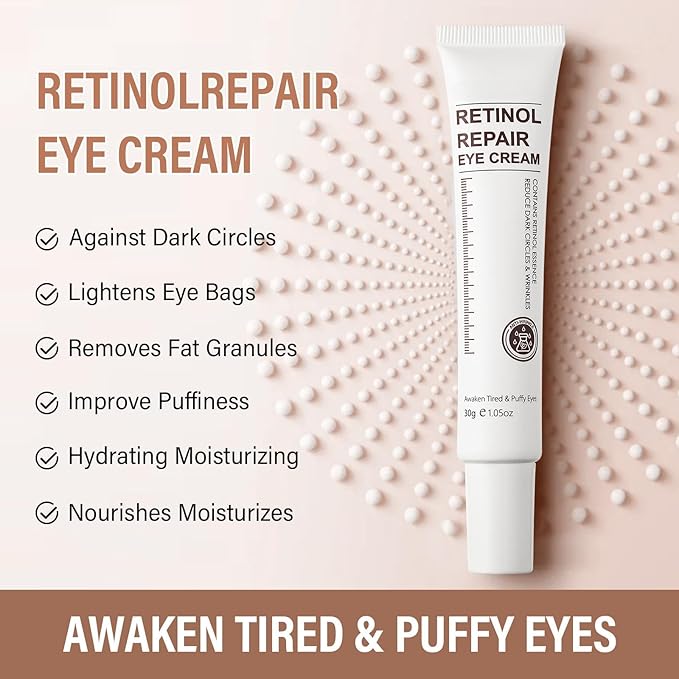 Retinol Eye Cream for Dark Circles and Puffiness – Eye Cream Anti Aging to Reduce Wrinkles & Fine Lines, Firm and Hydrate Under Eyes, Revitalizing Eye Treatment 30g/1oz