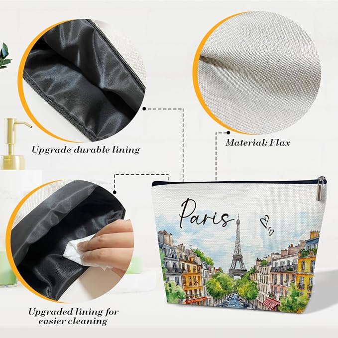 Ythuil Paris Travelling Gift Makeup Bag, City Travel Cosmetic Bag for Purse, Watercolor Gifts, Paris Souvenir, Trip Favors for Traveller, Travelling Lovers, City Themed Organizer
