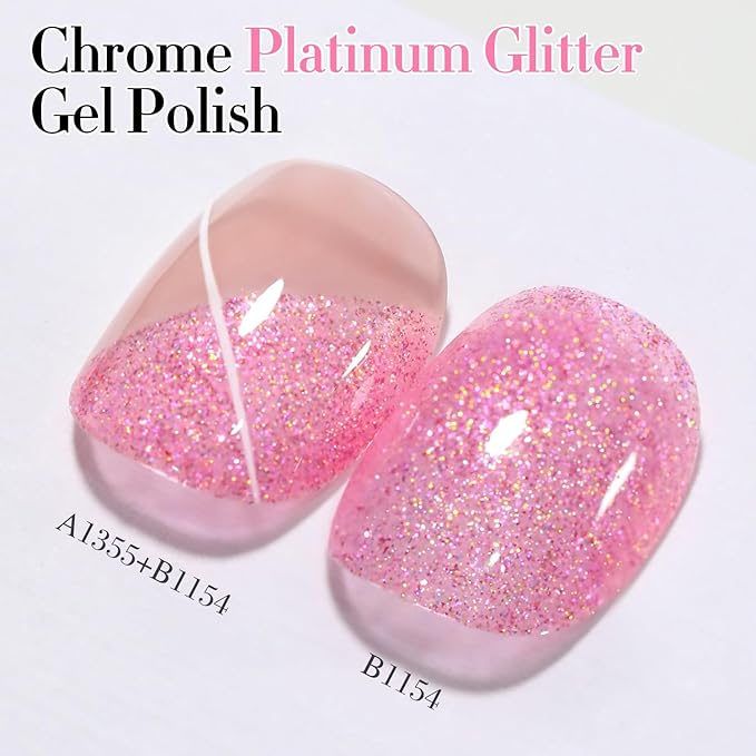 Double Rhythm 15ML Glitter Gel Polish Shimmer Reflective Holographic Color Magnetic for Nail Art Salon DIY at Home (Pink-B1154)