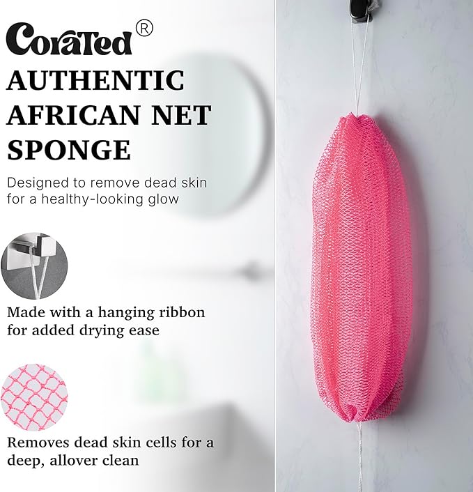 CORATED African Net Sponge Authentic, Shower Loofah Exfoliating Bath Sponge, Body Scrubber for Women and Men Daily Use Body Care, Travel Portable, Durable Bath Accessories Spa Gifts