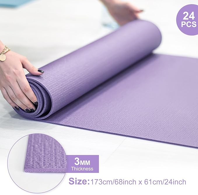 Funtery 3 mm Thick Yoga Mat Exercise Workout Mat Non Slip Fitness Pad for Women Gym Home Yoga Pilates