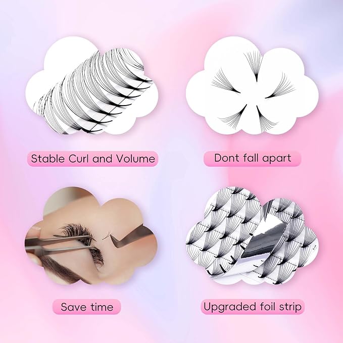 FADLASH Premade Fans Eyelash Extensions 10D 0.07 Volume Lash Fans C Curl 12mm Short Stem Handmade Volume Premade Lash Extensions Fans (10D-0.07-C-12mm)