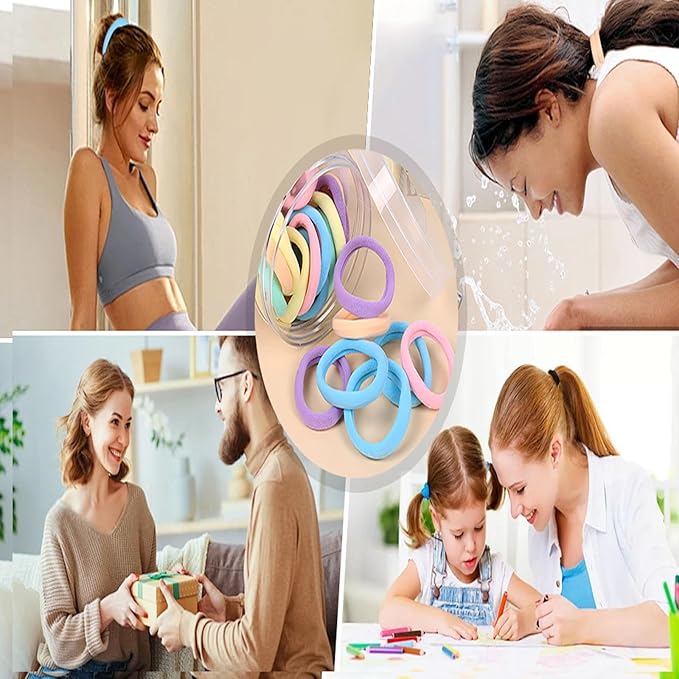 Seamless 100 Pcs Hair Ties - Ponytail Holders & Accessories, No Damage Thick Hair Ties for Women & Girls, Purple
