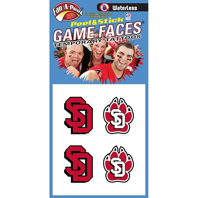 Fan-A-Peel South Dakota Waterless Temporary Tattoos - Hypoallergenic Peel and Stick Waterproof Temporary Tattoos - Officially Licensed