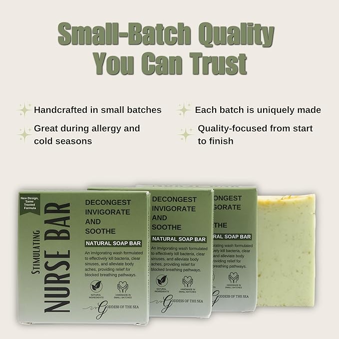 Nurse Bar – Herbal Soap for Sinus, Cold, Flu & Allergy Comfort | Eucalyptus, Peppermint & Moringa | Natural, Soothing, Handcrafted Body Bar