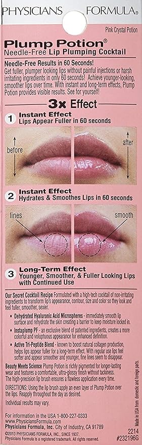 Physicians Formula Plump Potion™ Needle-Free Lip Plumping Cocktail Lip Gloss, Pink Crystal Potion, Hypoallergenic, Fragrance Free, Dermatologist Approved