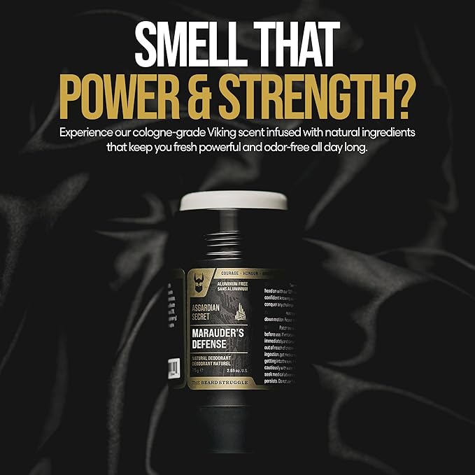 The Beard Struggle Natural Deodorant - Marauder’s Defense - 100% Natural Charcoal Infused Deodorant Men Aluminum Free - Gold Collection, Asgardian Secret - Deodorant, 2.65 oz.US.