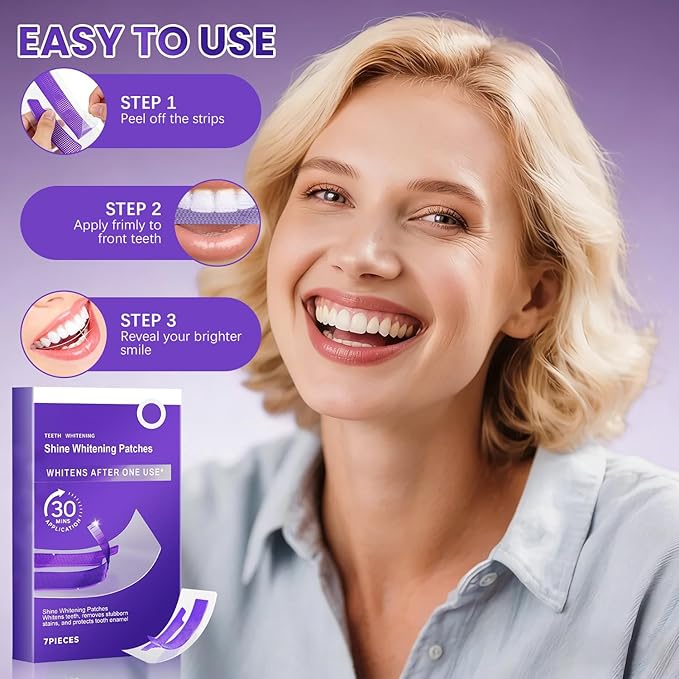Purple Teeth Whitening Strips, Enamel-Safe Sensitive Tooth Purple Kit, Coffee & Smoking Deep Stain Power Removal, Residue-Free Non-Slip(14pairs)