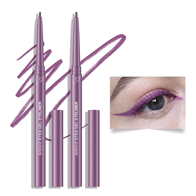 KYDA 2 Pcs Purple Gel Eyeliner Pencil, Lasting Matte Gel Eye Liner, Colorful Crayon Eyeliner Pencil, Smooth Creamy Retractable Eye Liner, Ultra-Pigmented, Waterproof Smudge-proof